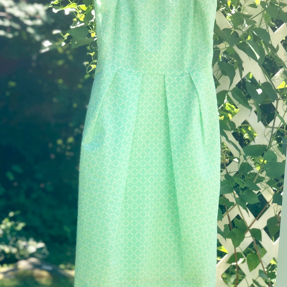 Jcrew Size 2 Mint White X Pattern Seersucker Dress - image 3